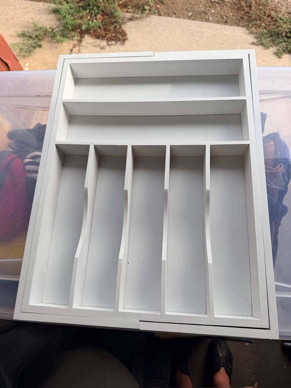 White Bamboo Drawer Organizer Tray for Silverware and Utensils